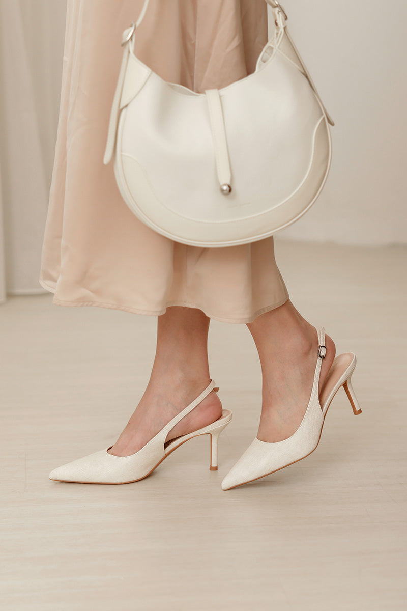 Zosia Slingback Heels in Cream Waterproof Linen