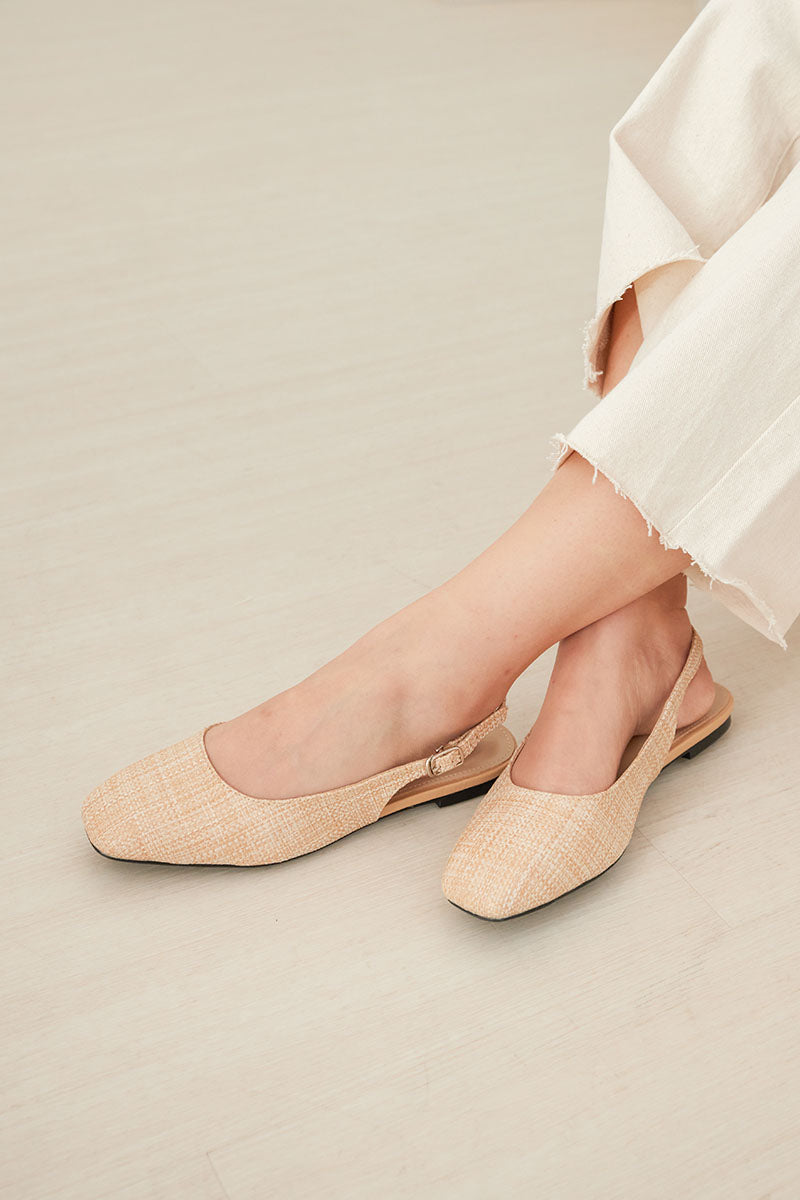 Crest Slingback Flats in Cream Waterproof Rattan