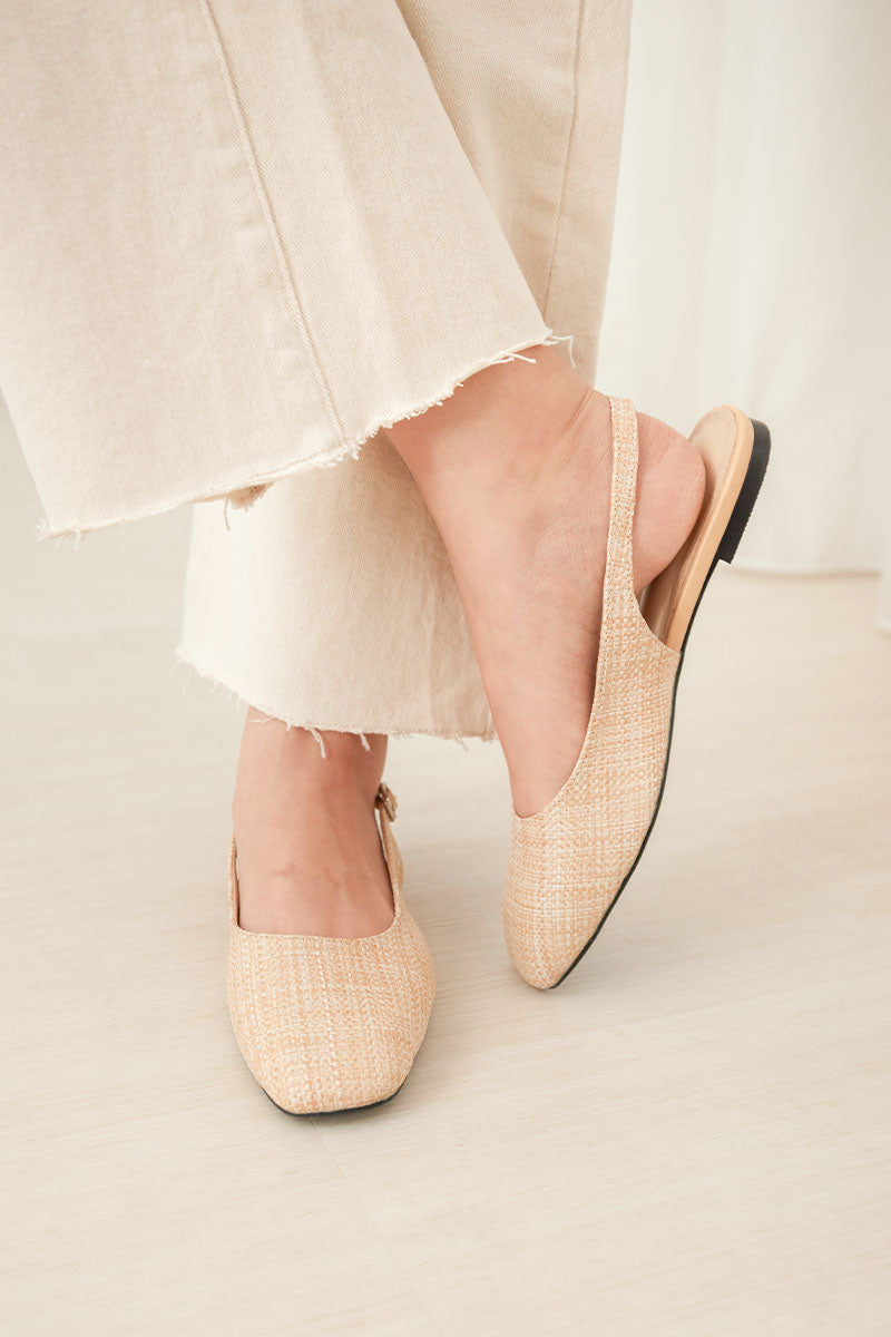 Crest Slingback Flats in Cream Waterproof Rattan