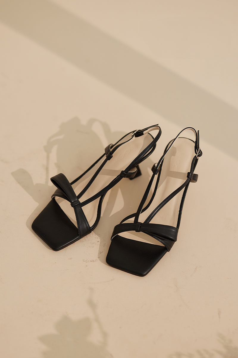 Fidehlia Loop Knot Sandal Heels in Black