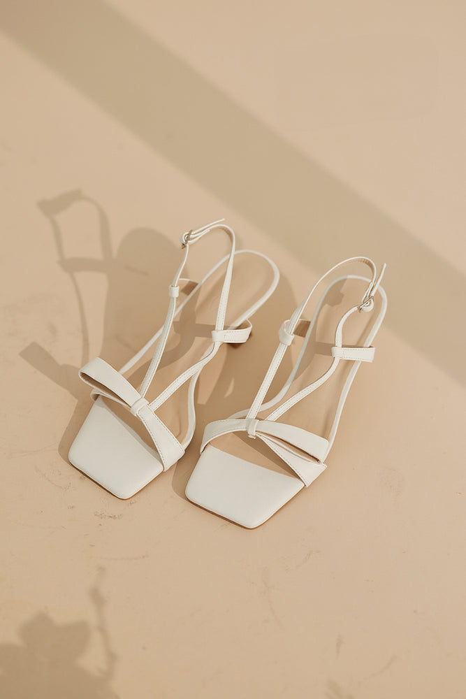 Fidehlia Loop Knot Sandal Heels in Cream