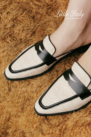 
                  
                    Lucca Rattan Loafer Mules in Black
                  
                