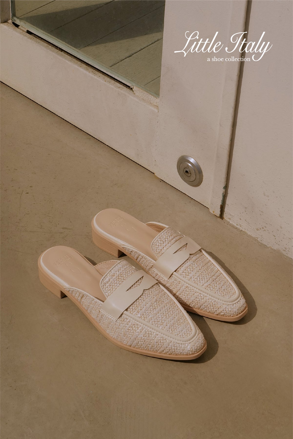 Lucca Rattan Loafer Mules in Cream