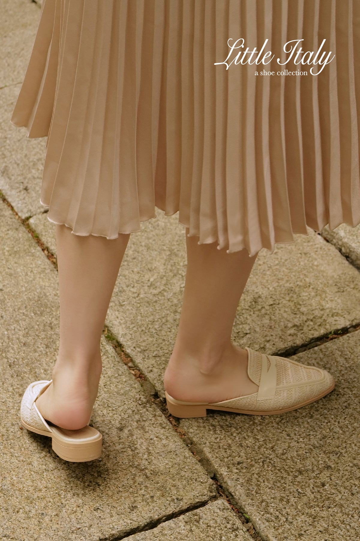 Lucca Rattan Loafer Mules in Cream