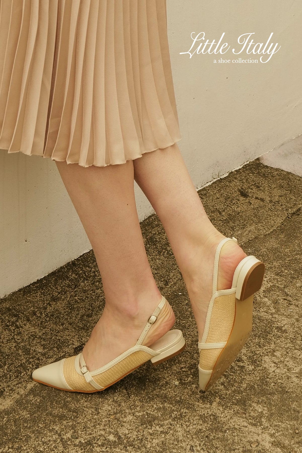 Naples Rattan Buckle Flats in Chalk