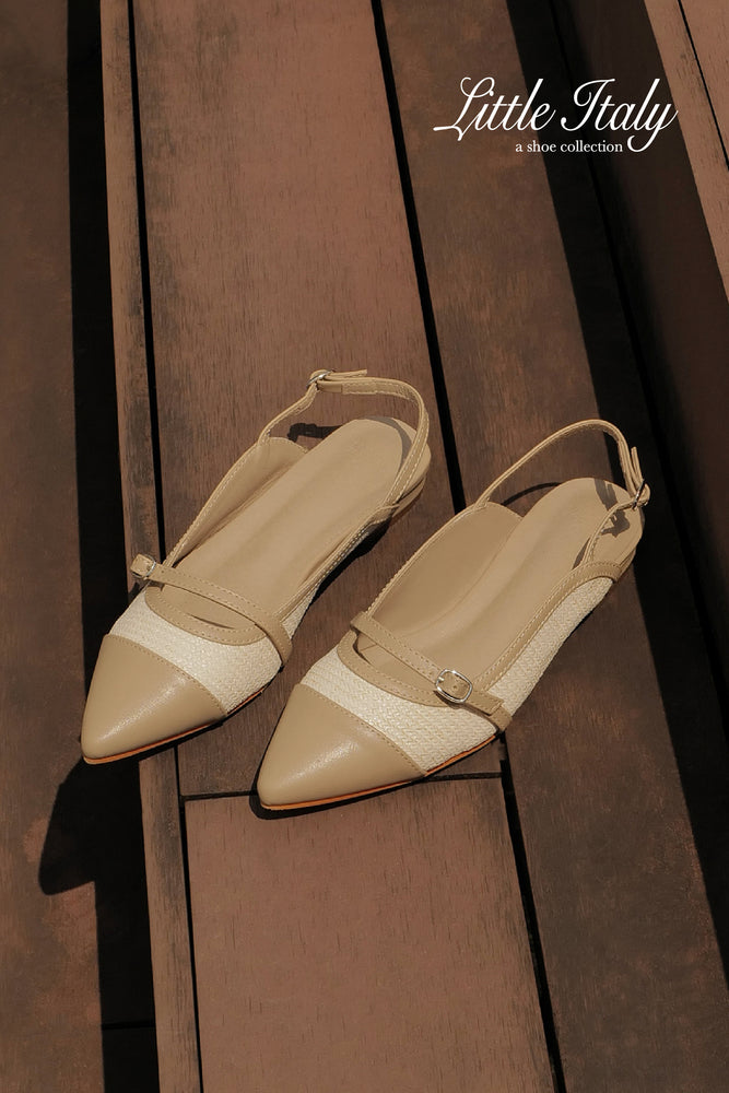 
                  
                    Naples Rattan Buckle Flats in Taupe
                  
                