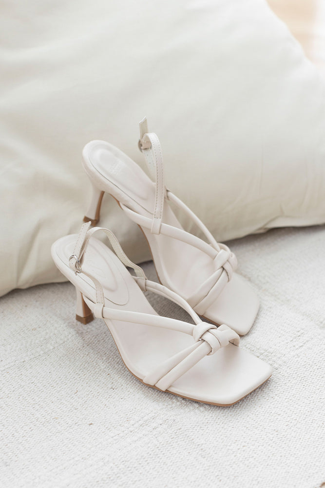 Trishna Puffy Knot Heeled Sandals in Cream