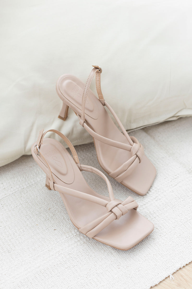 Trishna Puffy Knot Heeled Sandals in Nude