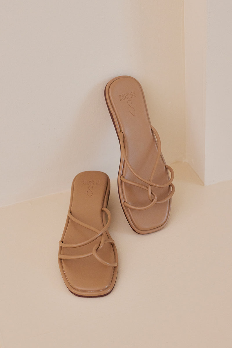 Adelle Strappy Sliders in Peanut