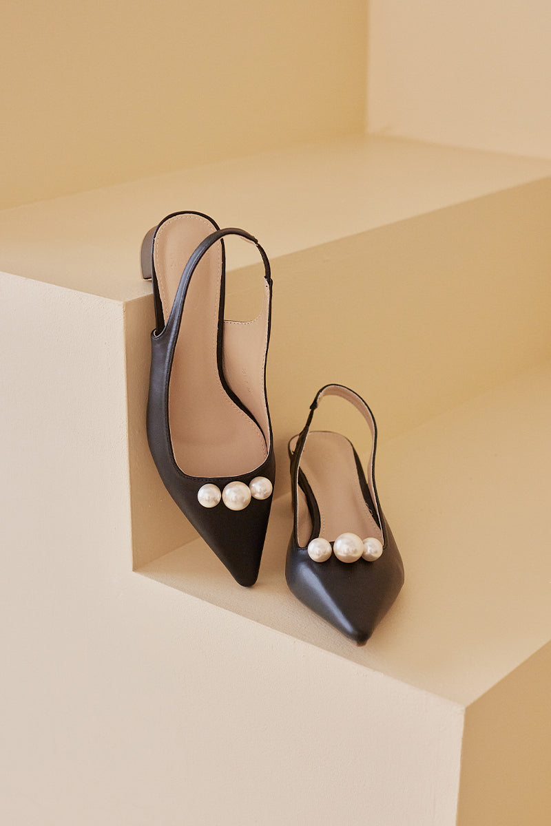 Bronte Pearl Slingback Heels in Black