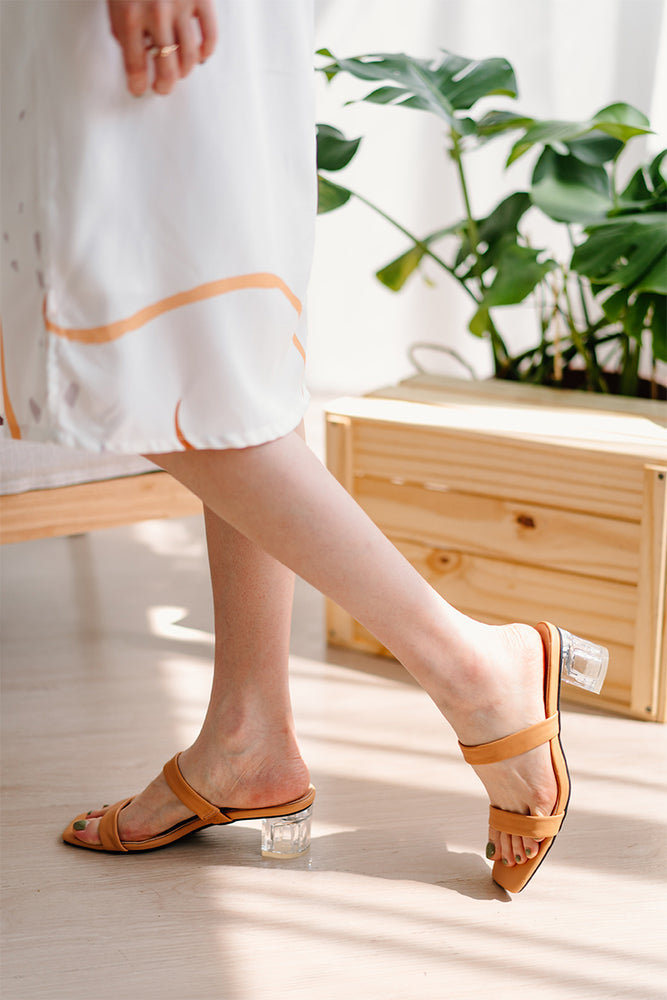 
                  
                    Cora Strappy Clear Heels in Tan
                  
                