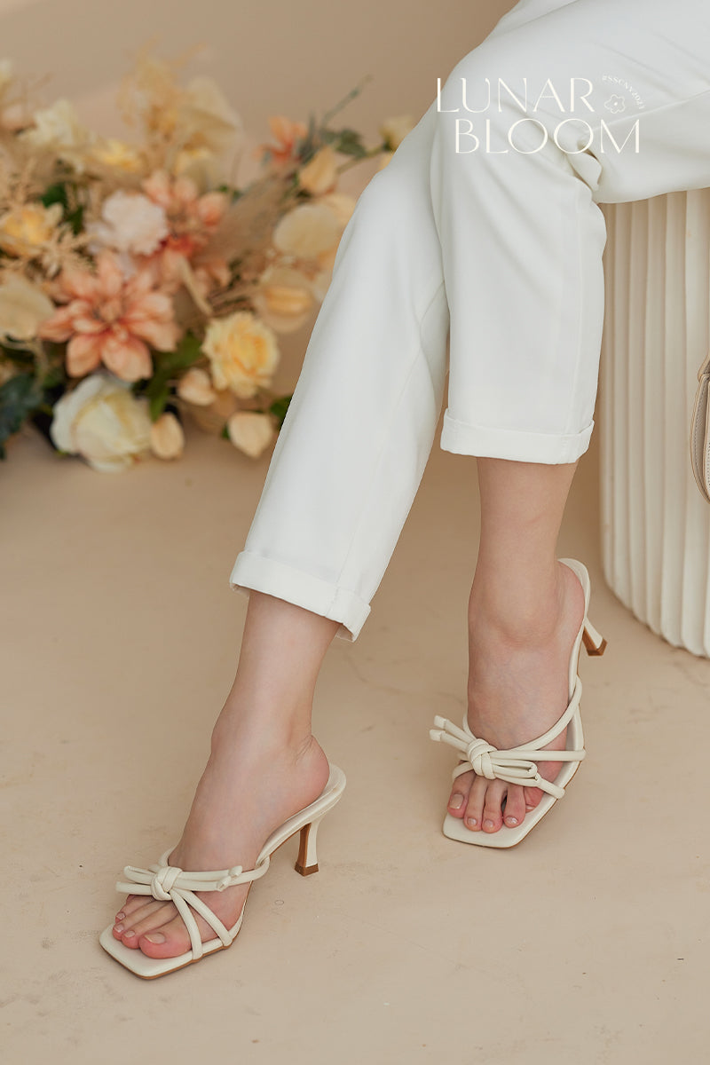 Delaney Knotted Ribbon Heels in Cream