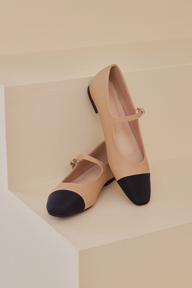 
                  
                    Elaina Contrasting Mary Jane Flats in Nude
                  
                