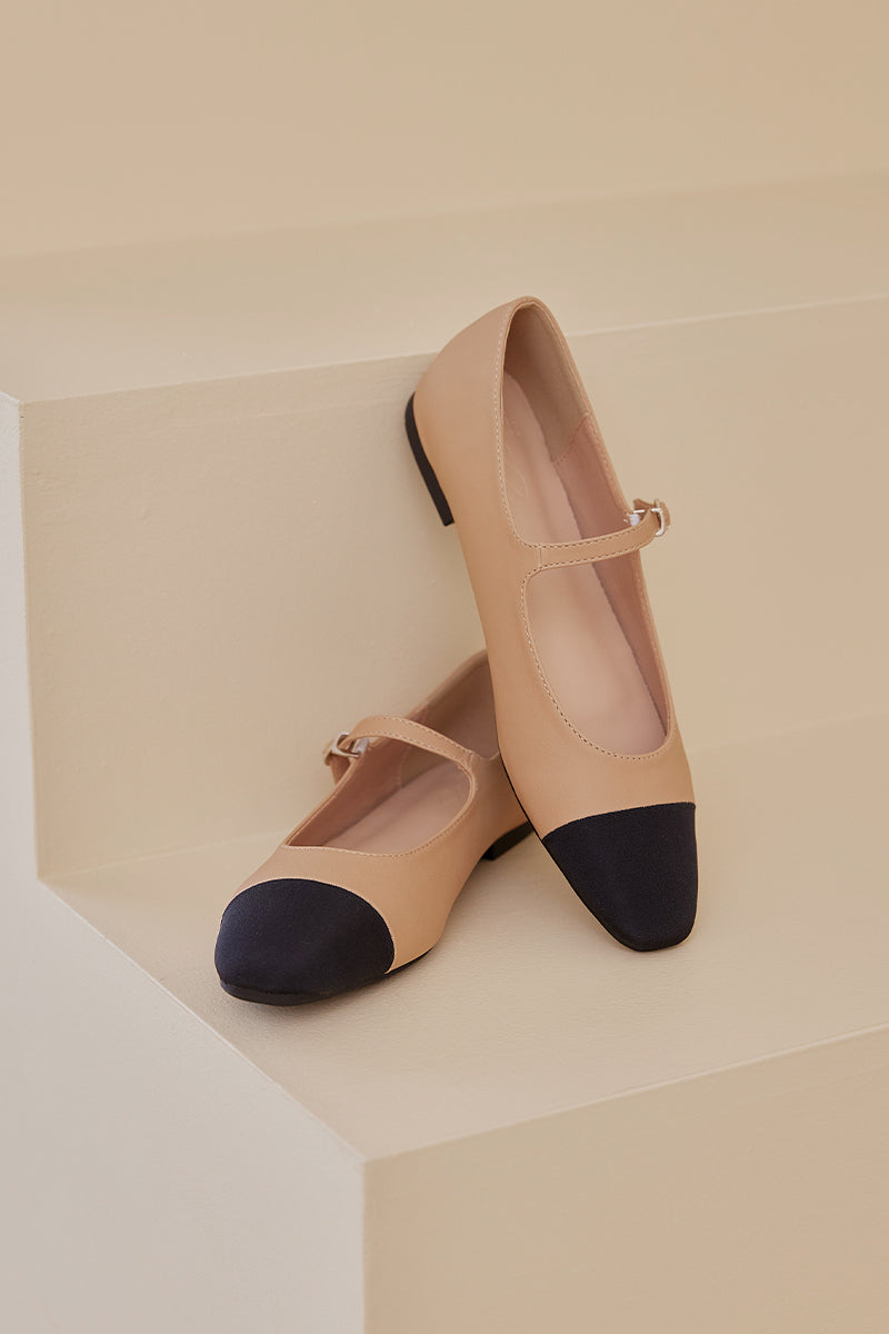 Elaina Contrasting Mary Jane Flats in Nude