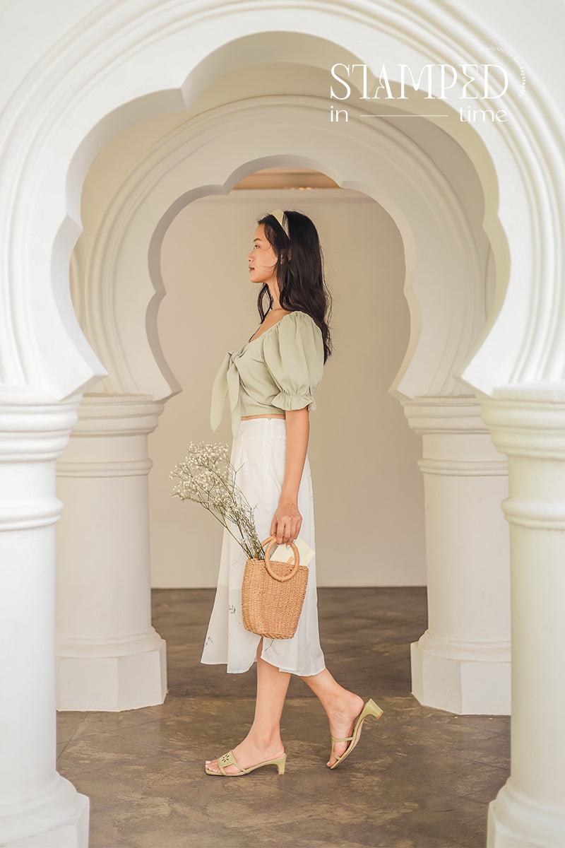 Fleur Lasercut Heels in Sage