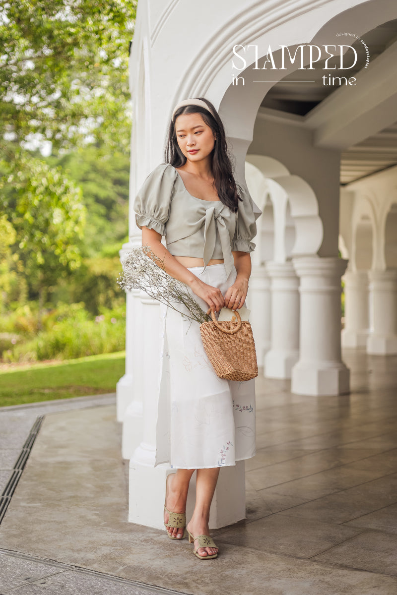 Fleur Lasercut Heels in Sage