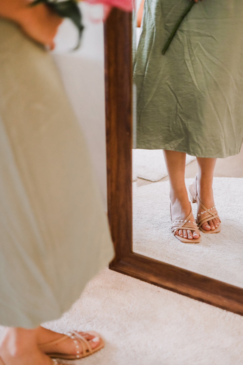 Grecia Strappy Pearl Sandals in Nude