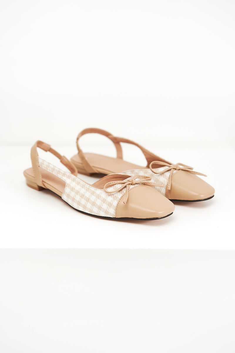 Hepburn Gingham Flats in Nude