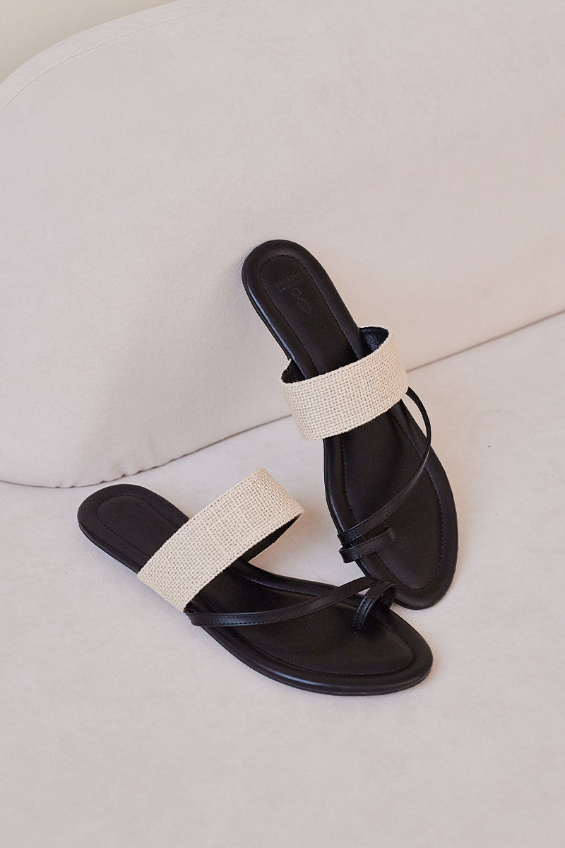 Imogen Straw Sliders in Black