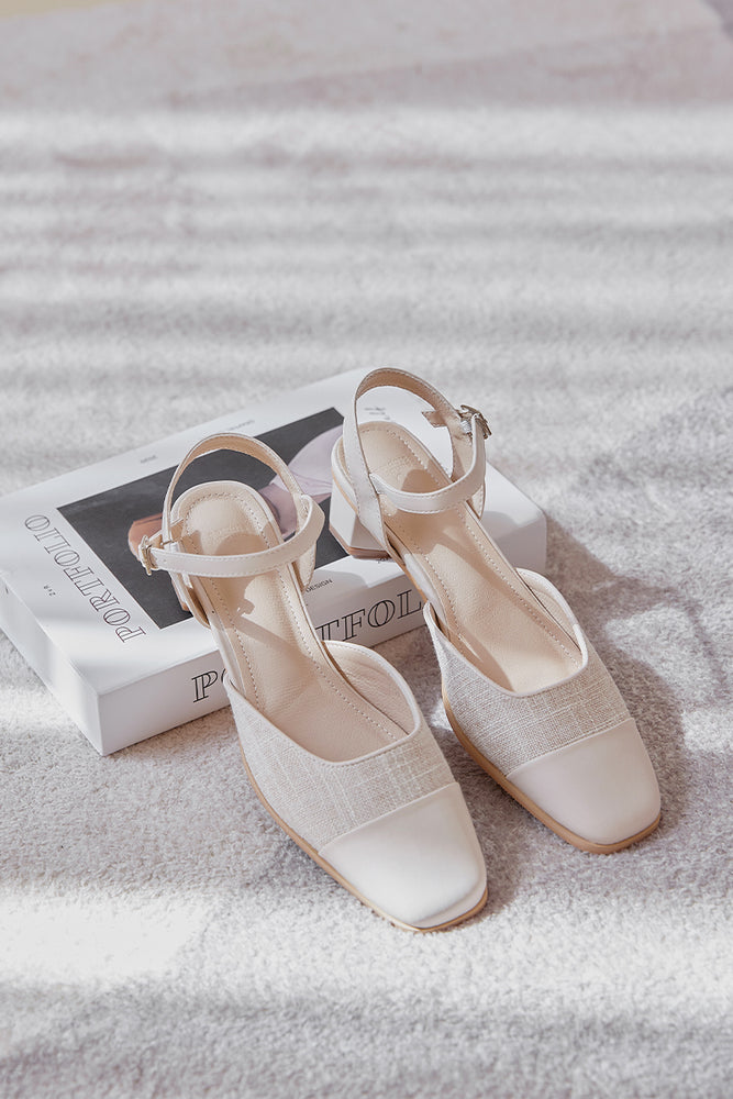 Maegen Linen Covered Heels in Cream
