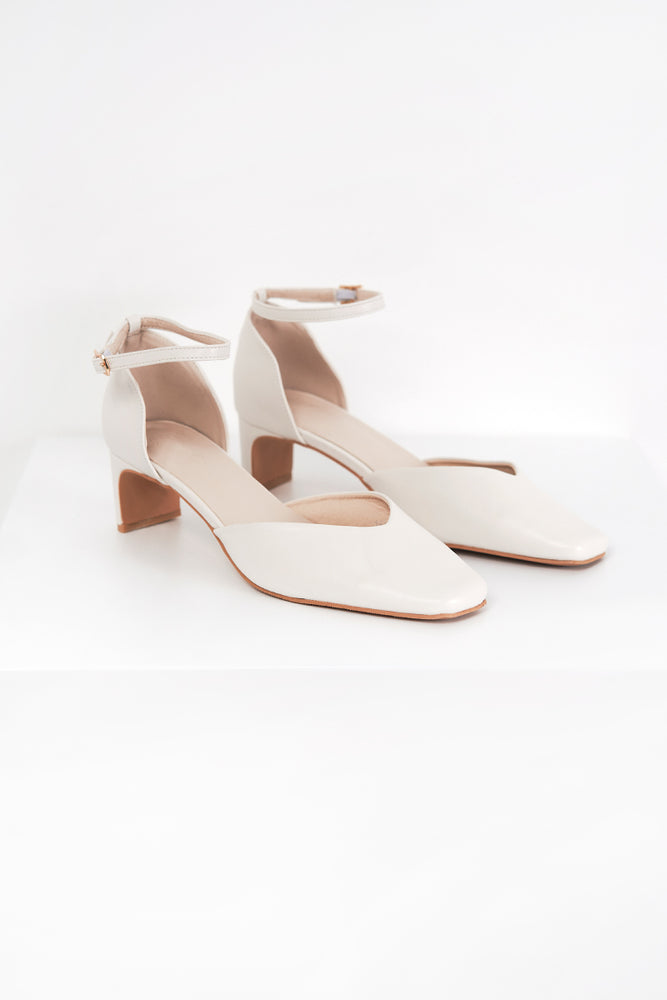 Cream Solid Ankle Strap Heel For Women& girls