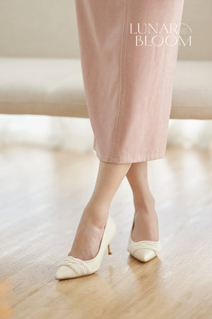
                  
                    Olivia Twist Pearl Heels in Cream
                  
                