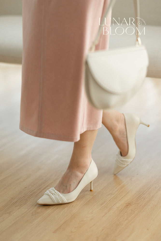 
                  
                    Olivia Twist Pearl Heels in Cream
                  
                