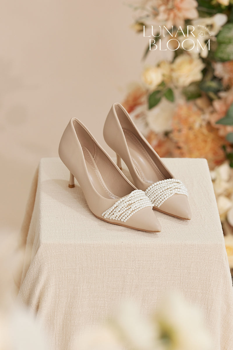 Olivia Twist Pearl Heels in Nude