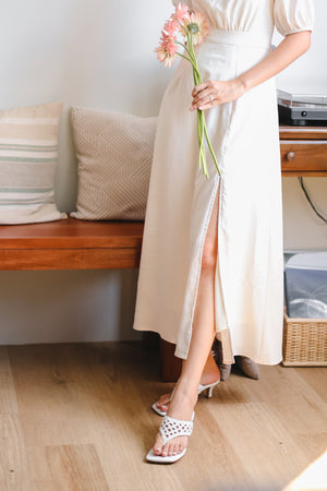 
                  
                    Paloma Weaved Heels in White
                  
                