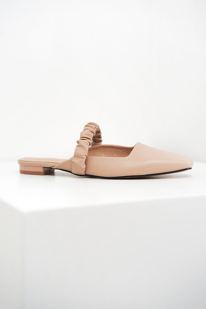 
                  
                    Peony Ruched Mules in Nude
                  
                