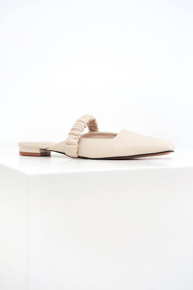 
                  
                    Peony Ruched Mules in Cream
                  
                