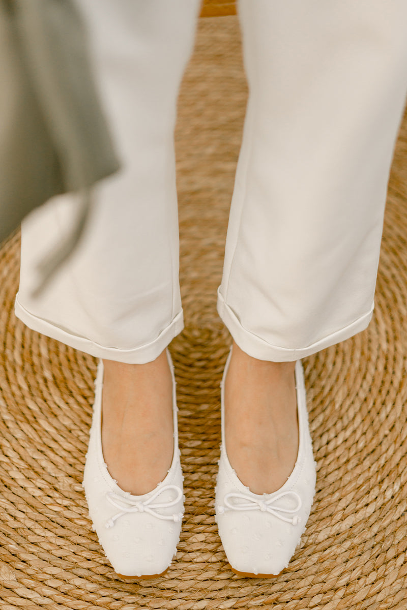 Yolanda Swiss Dots Ballet Flats in White