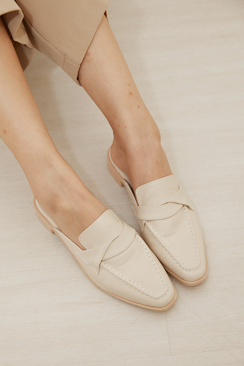 York Weave Loafer Mules in Chalk